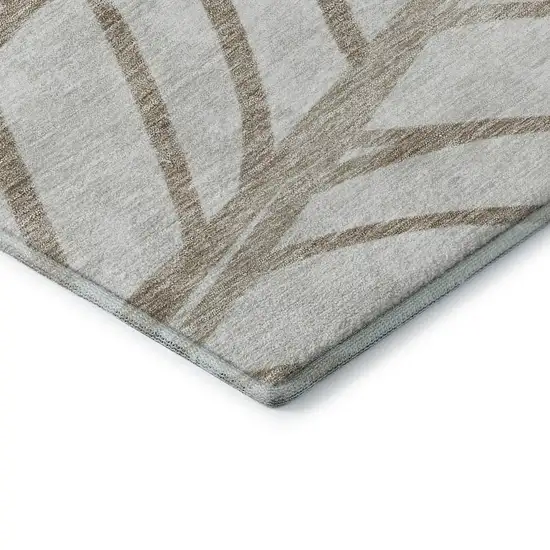 Beige And Brown Floral Washable Area Rug With UV Protection Photo 8