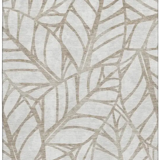 Beige And Brown Floral Washable Area Rug With UV Protection Photo 3