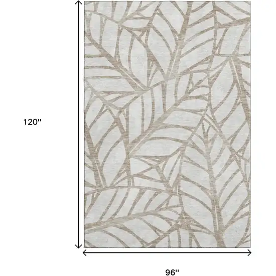 Beige And Brown Floral Washable Area Rug With UV Protection Photo 3