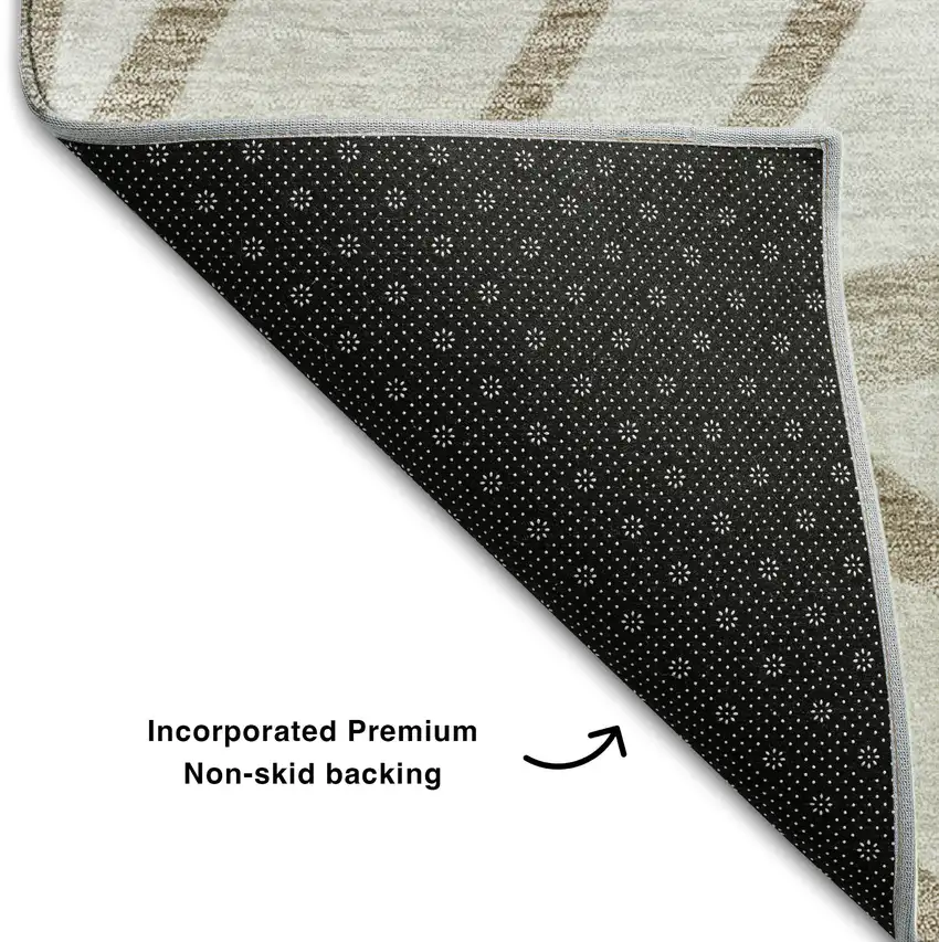 Beige And Brown Floral Washable Area Rug With UV Protection Photo 7