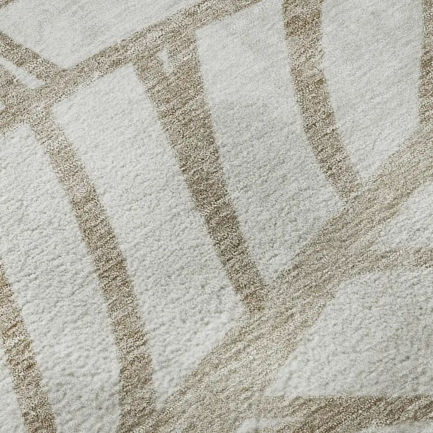 Beige And Brown Floral Washable Area Rug With UV Protection Photo 9