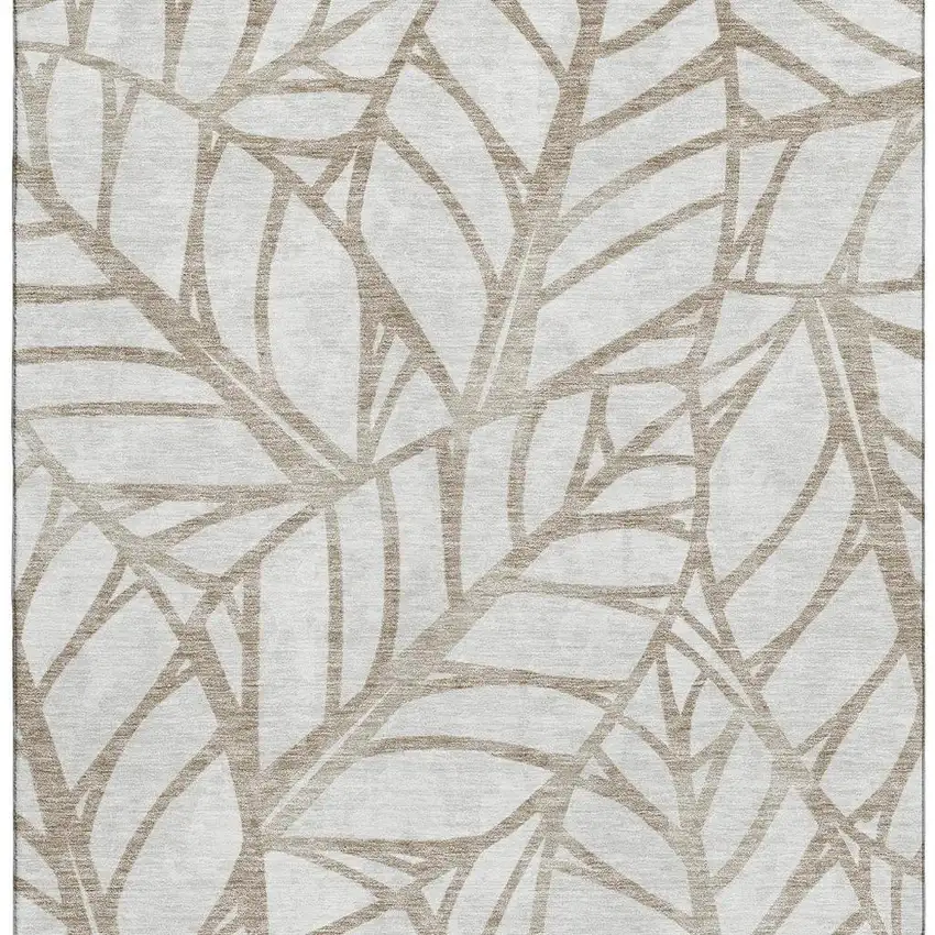 Beige And Brown Floral Washable Area Rug With UV Protection Photo 3
