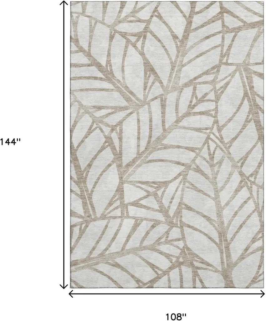 Beige And Brown Floral Washable Area Rug With UV Protection Photo 3