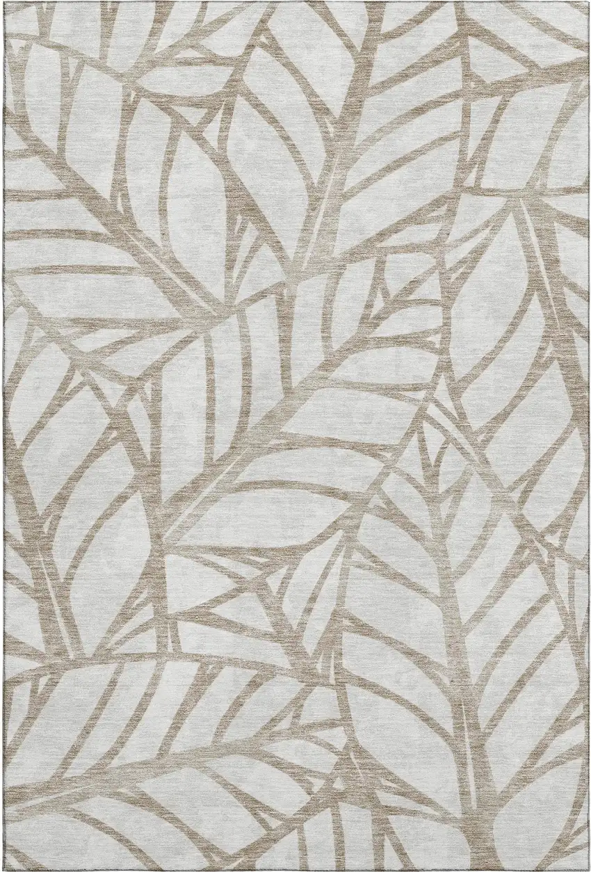 Beige And Brown Floral Washable Area Rug With UV Protection Photo 1