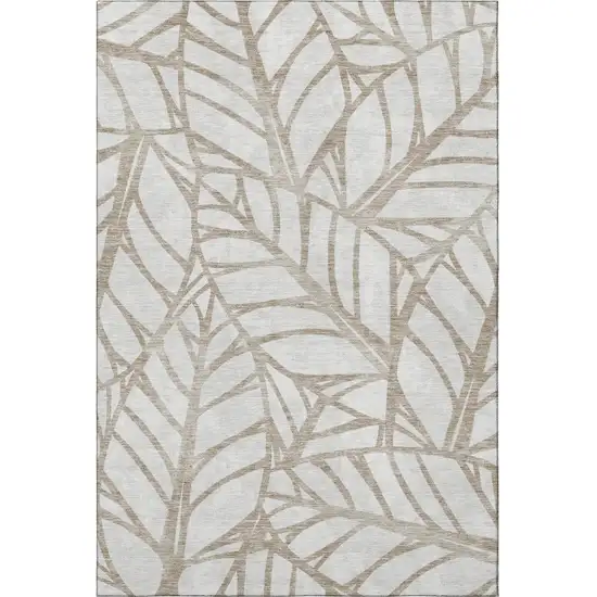 Beige And Brown Floral Washable Area Rug With UV Protection Photo 4