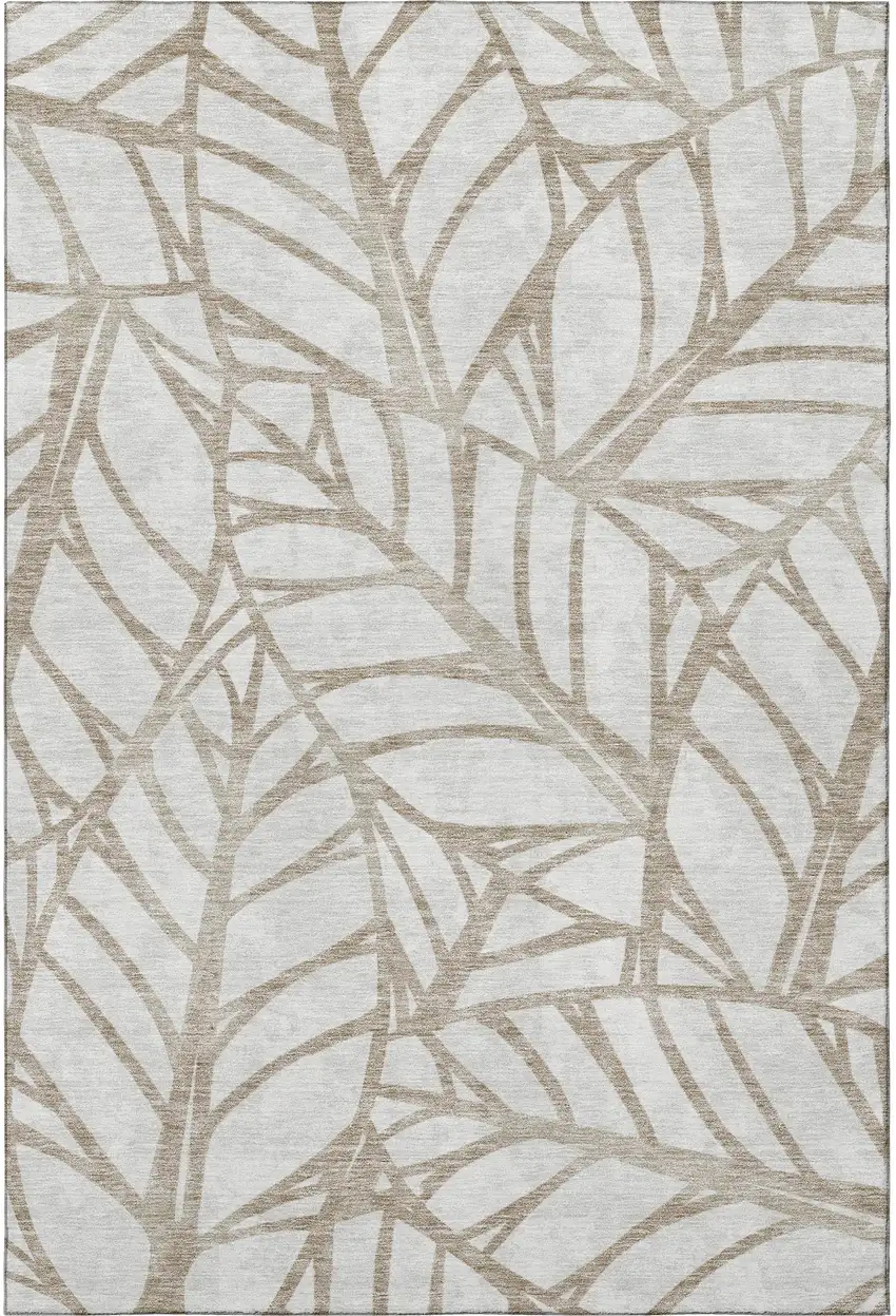 Beige And Brown Floral Washable Area Rug With UV Protection Photo 4