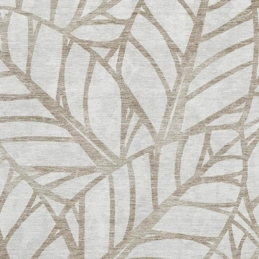 Beige And Brown Floral Washable Area Rug With UV Protection Photo 3