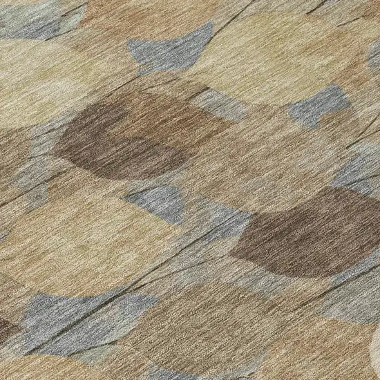 Beige And Brown Floral Washable Indoor Outdoor Area Rug Photo 9