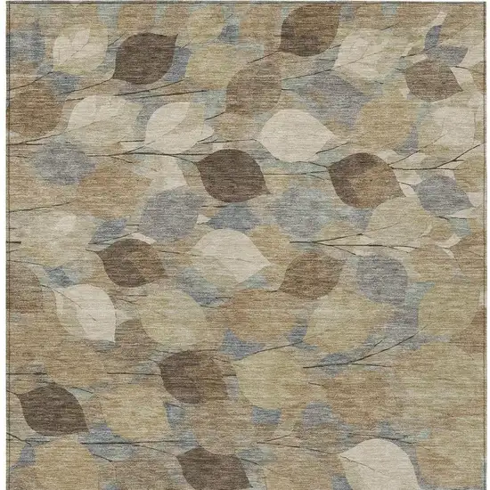 Beige And Brown Floral Washable Indoor Outdoor Area Rug Photo 3