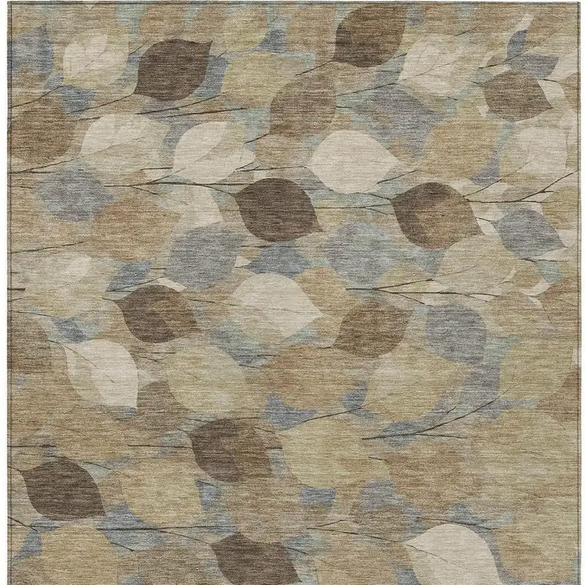 Beige And Brown Floral Washable Indoor Outdoor Area Rug Photo 3