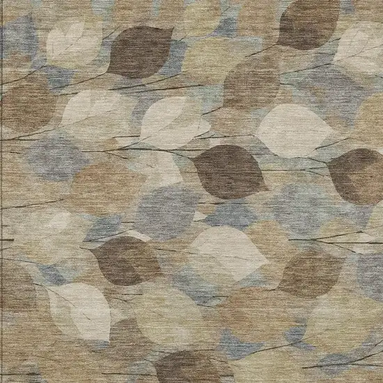 Beige And Brown Floral Washable Indoor Outdoor Area Rug Photo 2