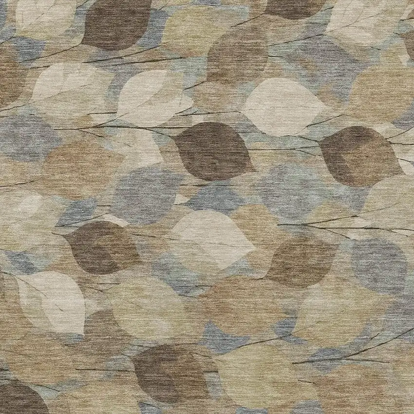 Beige And Brown Floral Washable Indoor Outdoor Area Rug Photo 2