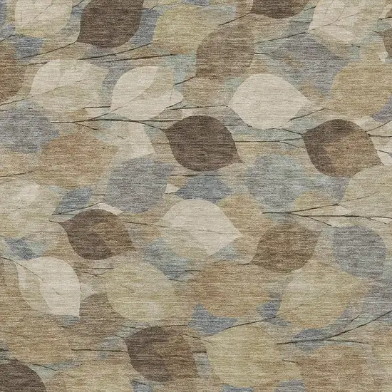Beige And Brown Floral Washable Indoor Outdoor Area Rug Photo 2