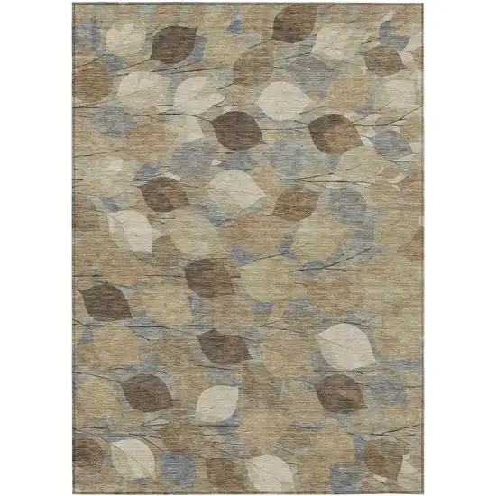 Beige And Brown Floral Washable Indoor Outdoor Area Rug Photo 1