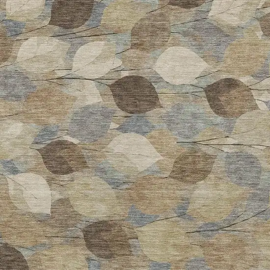 Beige And Brown Floral Washable Indoor Outdoor Area Rug Photo 2
