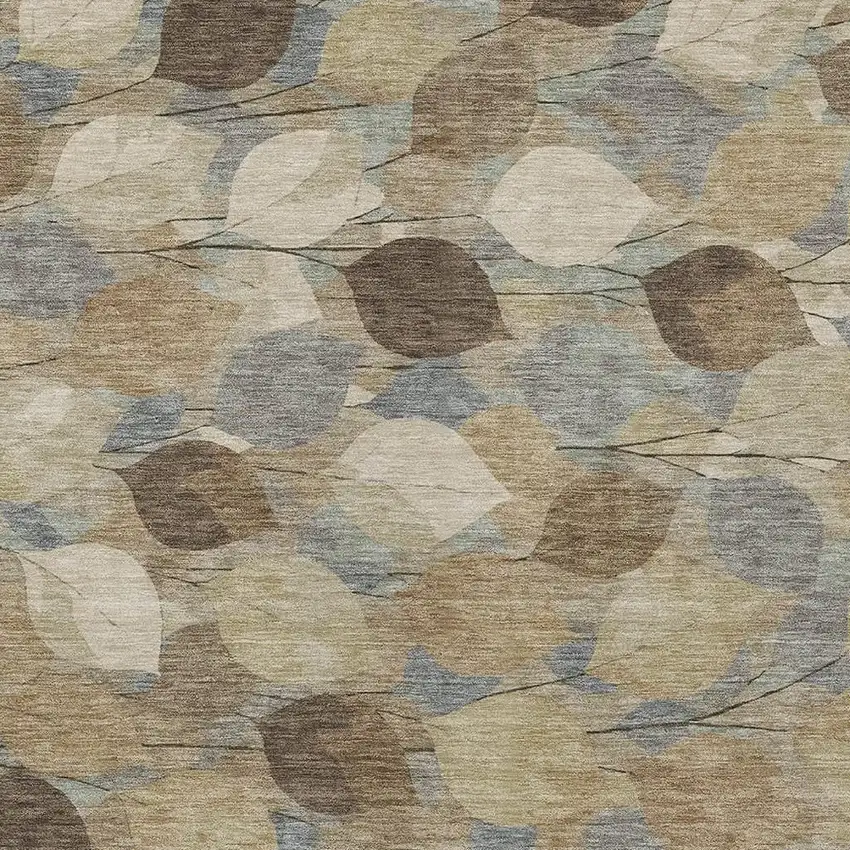 Beige And Brown Floral Washable Indoor Outdoor Area Rug Photo 2