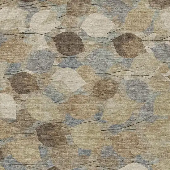 Beige And Brown Floral Washable Indoor Outdoor Area Rug Photo 2