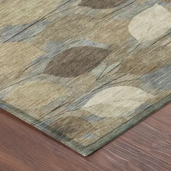 Beige And Brown Floral Washable Indoor Outdoor Area Rug Photo 8
