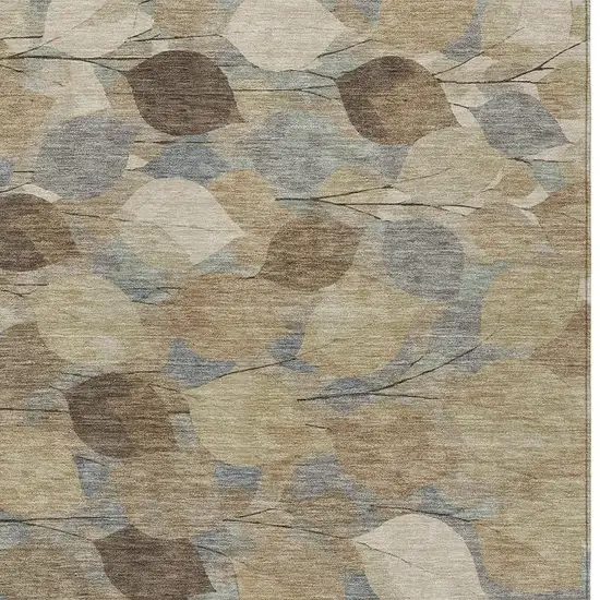 Beige And Brown Floral Washable Indoor Outdoor Area Rug Photo 2
