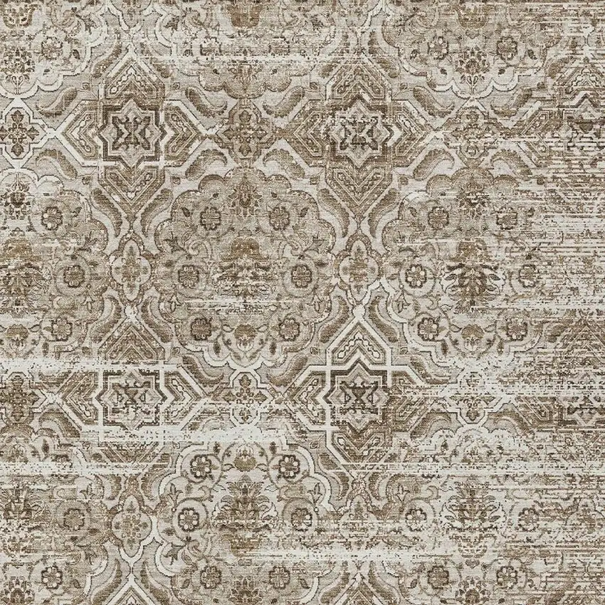 Beige And Brown Floral Washable Indoor Outdoor Area Rug Photo 3