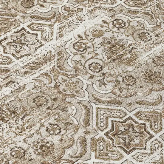 Beige And Brown Floral Washable Indoor Outdoor Area Rug Photo 6