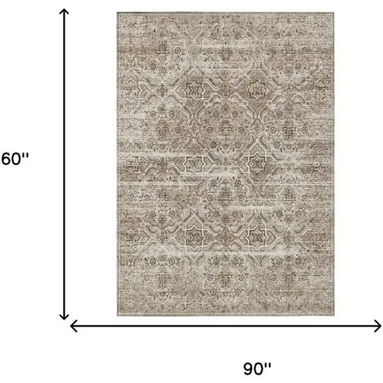 Beige And Brown Floral Washable Indoor Outdoor Area Rug Photo 7