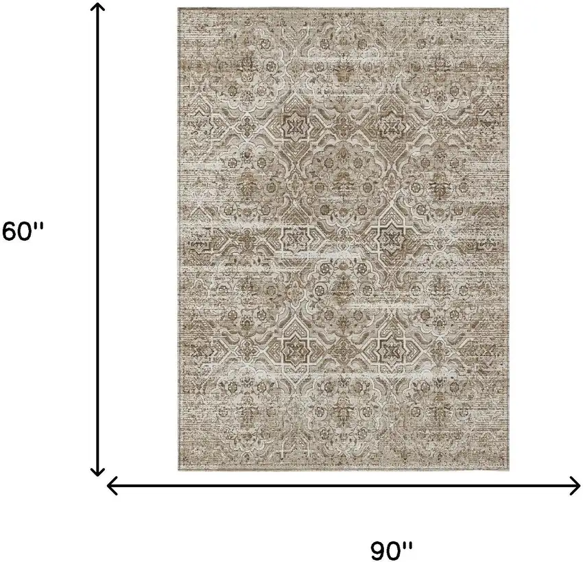 Beige And Brown Floral Washable Indoor Outdoor Area Rug Photo 7