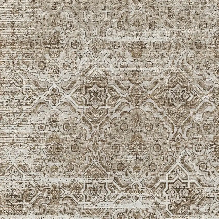 Beige And Brown Floral Washable Indoor Outdoor Area Rug Photo 3