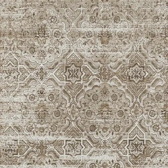 Beige And Brown Floral Washable Indoor Outdoor Area Rug Photo 3
