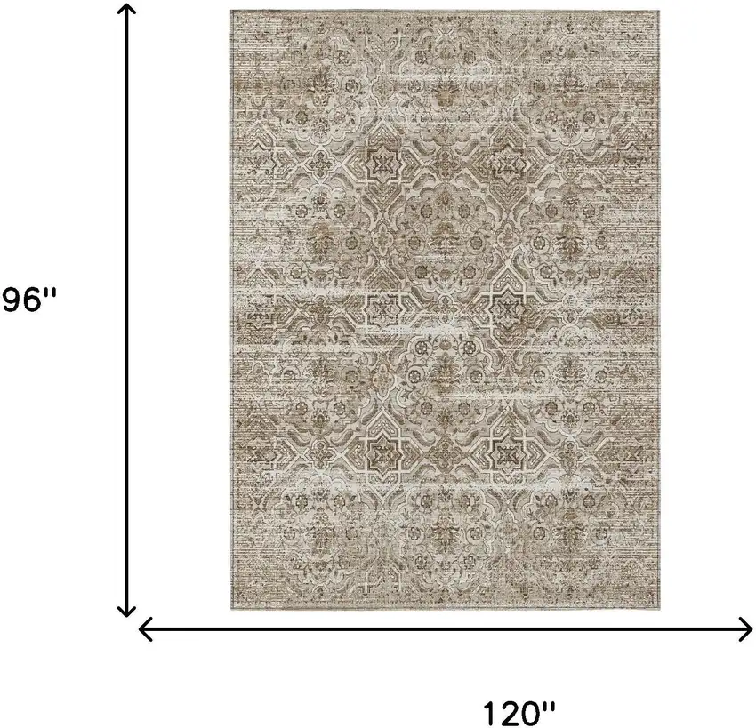 Beige And Brown Floral Washable Indoor Outdoor Area Rug Photo 7