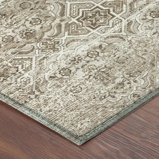 Beige And Brown Floral Washable Indoor Outdoor Area Rug Photo 5