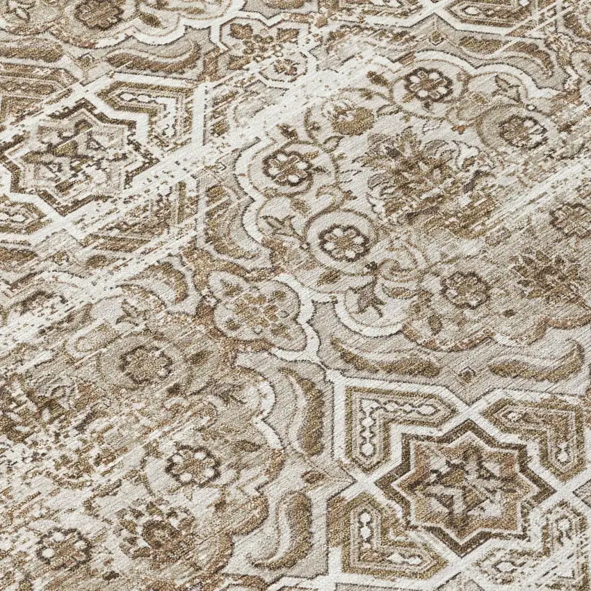Beige And Brown Floral Washable Indoor Outdoor Area Rug Photo 6