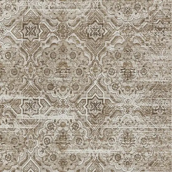 Beige And Brown Floral Washable Indoor Outdoor Area Rug Photo 3