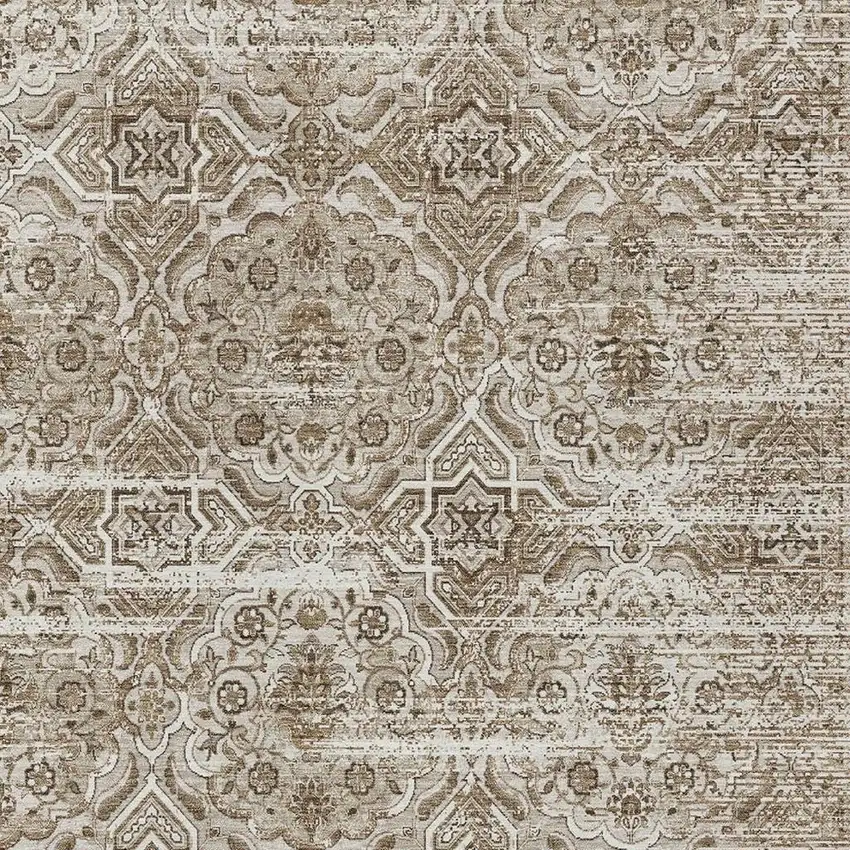Beige And Brown Floral Washable Indoor Outdoor Area Rug Photo 3