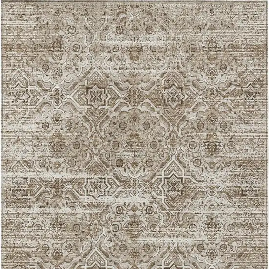 Beige And Brown Floral Washable Indoor Outdoor Area Rug Photo 4