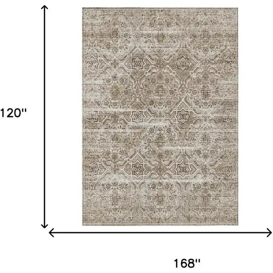 Beige And Brown Floral Washable Indoor Outdoor Area Rug Photo 7
