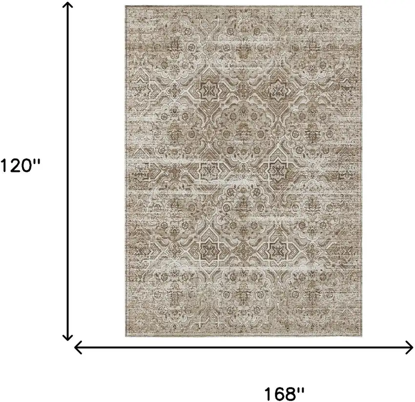 Beige And Brown Floral Washable Indoor Outdoor Area Rug Photo 7