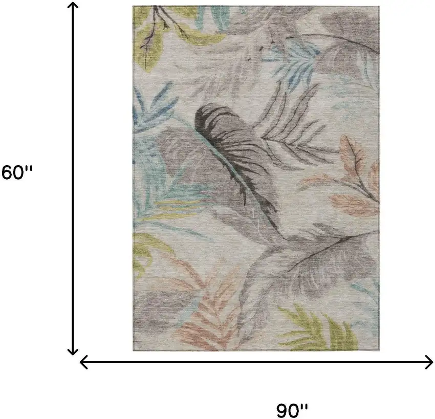 Beige And Brown Floral Washable Indoor Outdoor Area Rug Photo 5