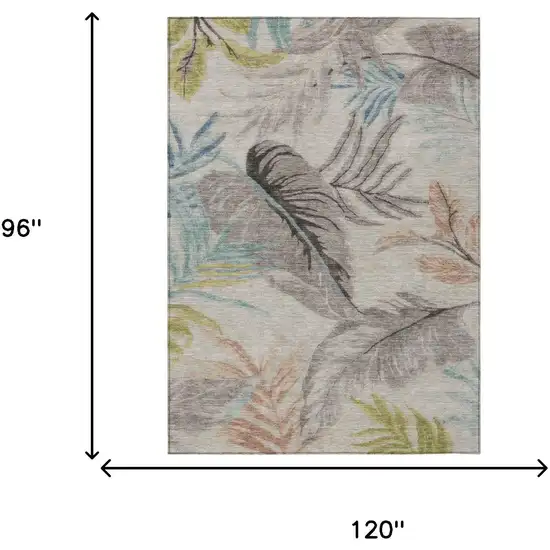 Beige And Brown Floral Washable Indoor Outdoor Area Rug Photo 5