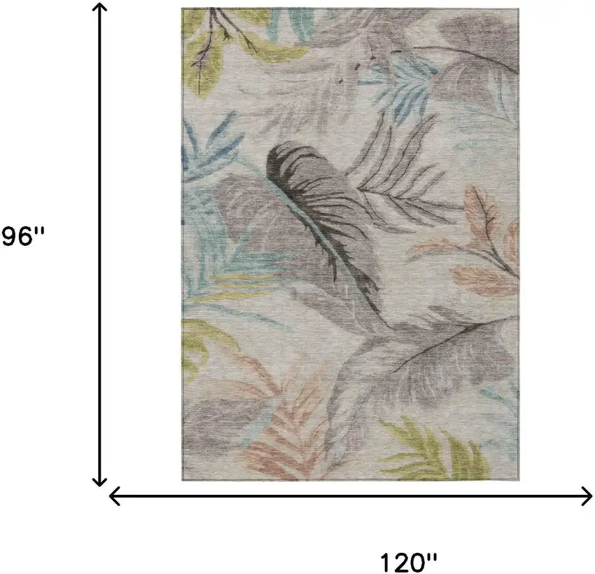 Beige And Brown Floral Washable Indoor Outdoor Area Rug Photo 5