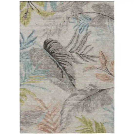 Beige And Brown Floral Washable Indoor Outdoor Area Rug Photo 2
