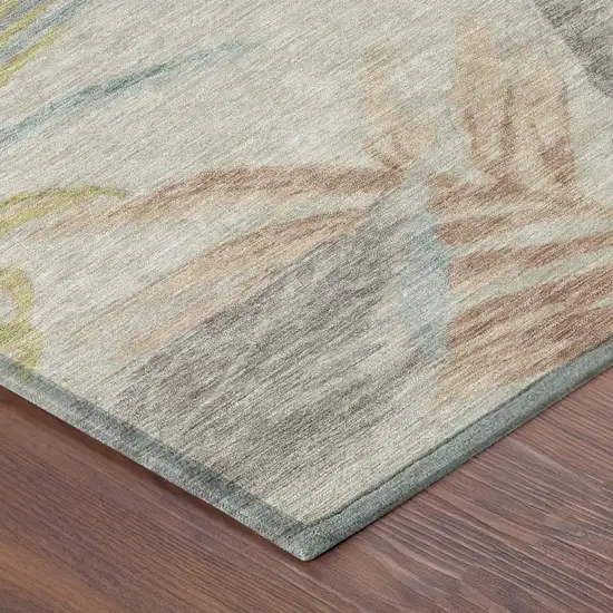 Beige And Brown Floral Washable Indoor Outdoor Area Rug Photo 3