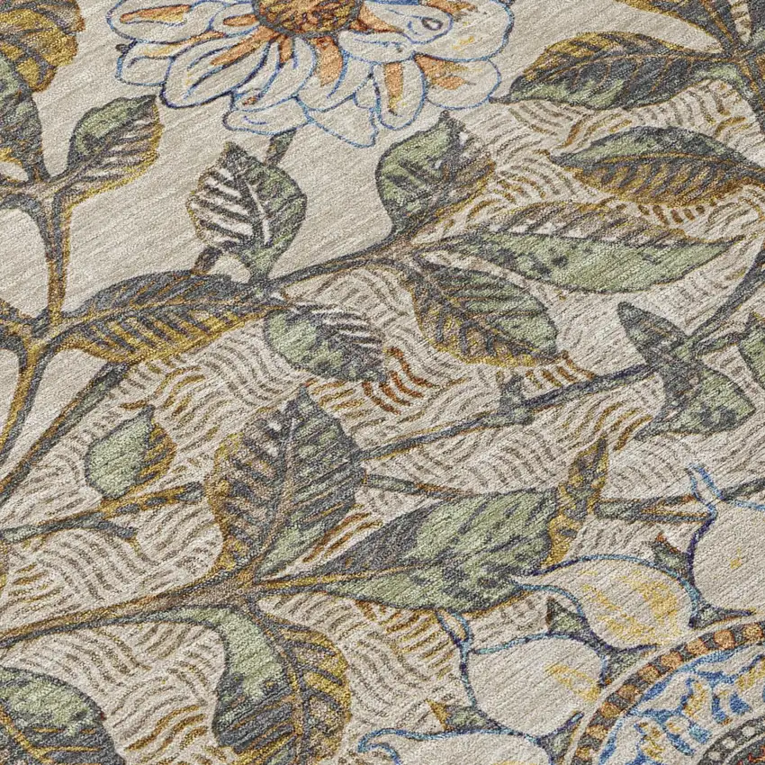 Beige And Brown Floral Washable Indoor Outdoor Area Rug Photo 4