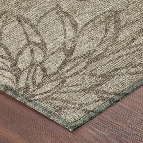 Beige And Brown Floral Washable Indoor Outdoor Area Rug Photo 3