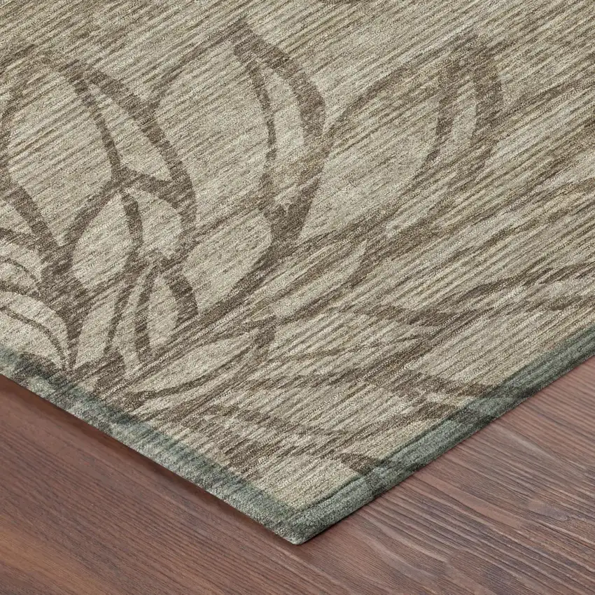 Beige And Brown Floral Washable Indoor Outdoor Area Rug Photo 3