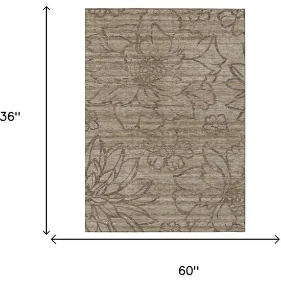 Beige And Brown Floral Washable Indoor Outdoor Area Rug Photo 5