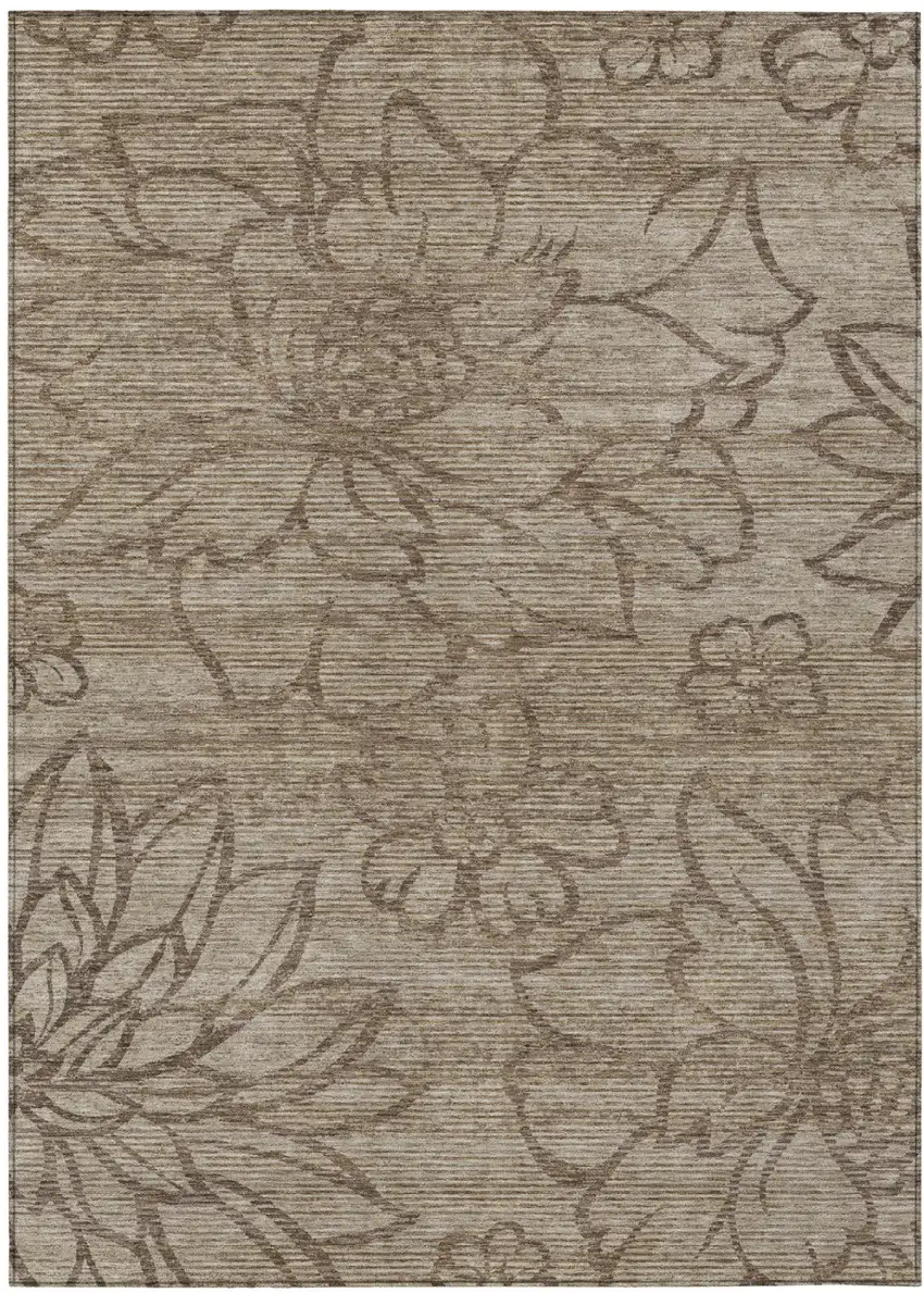 Beige And Brown Floral Washable Indoor Outdoor Area Rug Photo 2