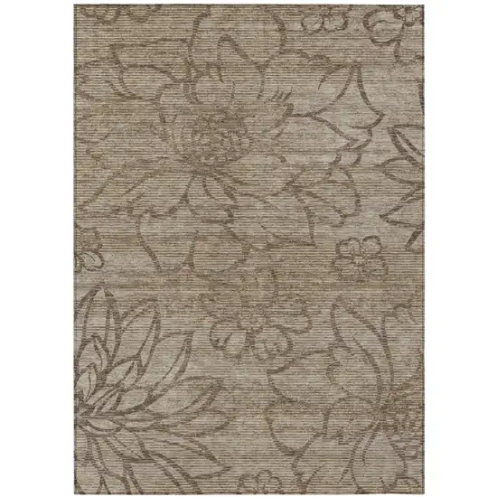 Beige And Brown Floral Washable Indoor Outdoor Area Rug Photo 2