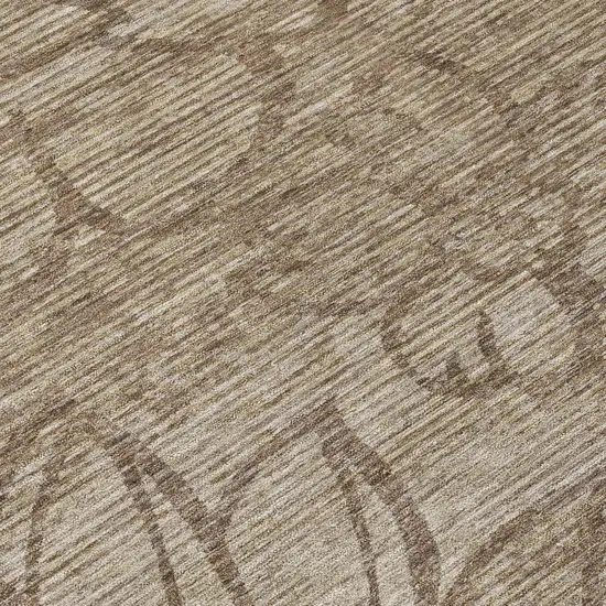 Beige And Brown Floral Washable Indoor Outdoor Area Rug Photo 4
