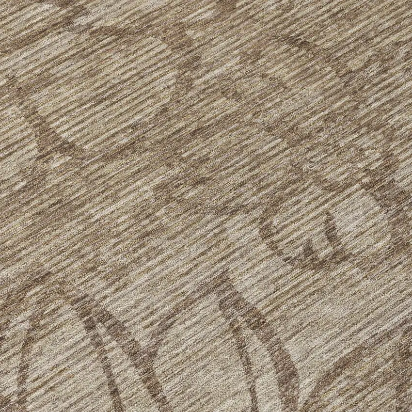 Beige And Brown Floral Washable Indoor Outdoor Area Rug Photo 4